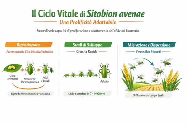 ciclo vitale afide del frumento infografica