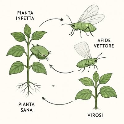 foto infografica di afidi verdi provocano virosi