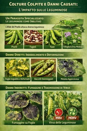 infografica danni da afidi su colture di piselli, fagioli